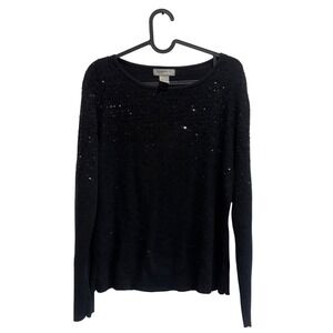 Designers Originals Black Sequin Long Sleeve Knit Sweater Top Women's‎ L